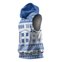 Personalized Christmas Greece Coat Of Arms Sleeveless Hoodie Hellas Kala Christougena - Wonder Print Shop