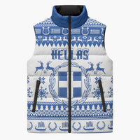 Personalized Christmas Greece Coat Of Arms Sleeveless Puffer Jacket Hellas Kala Christougena - Wonder Print Shop