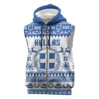 Personalized Christmas Greece Coat Of Arms Sleeveless Zip Hoodie Hellas Kala Christougena - Wonder Print Shop
