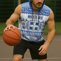 Personalized Christmas Greece Coat Of Arms Sleeveless Zip Hoodie Hellas Kala Christougena - Wonder Print Shop