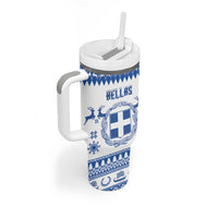 Personalized Christmas Greece Coat Of Arms Tumbler With Handle Hellas Kala Christougena - Wonder Print Shop