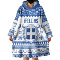Personalized Christmas Greece Coat Of Arms Wearable Blanket Hoodie Hellas Kala Christougena - Wonder Print Shop