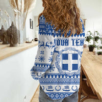 Personalized Christmas Greece Coat Of Arms Women Casual Shirt Hellas Kala Christougena - Wonder Print Shop