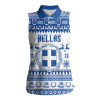 Personalized Christmas Greece Coat Of Arms Women Sleeveless Polo Shirt Hellas Kala Christougena - Wonder Print Shop