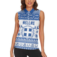 Personalized Christmas Greece Coat Of Arms Women Sleeveless Polo Shirt Hellas Kala Christougena - Wonder Print Shop