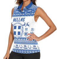 Personalized Christmas Greece Coat Of Arms Women Sleeveless Polo Shirt Hellas Kala Christougena - Wonder Print Shop