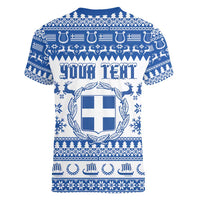 Personalized Christmas Greece Coat Of Arms Women V-Neck T-Shirt Hellas Kala Christougena - Wonder Print Shop