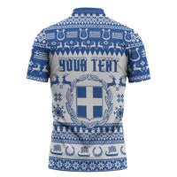 Personalized Christmas Greece Coat Of Arms Zipper Polo Shirt Hellas Kala Christougena - Wonder Print Shop