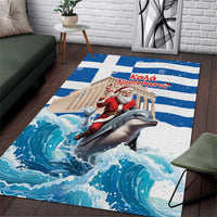 Greece Christmas Area Rug Santa Claus Riding Dolphin - Wonder Print Shop