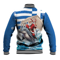 Greece Christmas Baseball Jacket Santa Claus Riding Dolphin - Wonder Print Shop