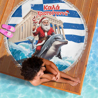 Greece Christmas Beach Blanket Santa Claus Riding Dolphin - Wonder Print Shop