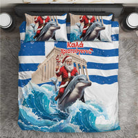 Greece Christmas Bedding Set Santa Claus Riding Dolphin - Wonder Print Shop