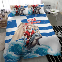 Greece Christmas Bedding Set Santa Claus Riding Dolphin - Wonder Print Shop