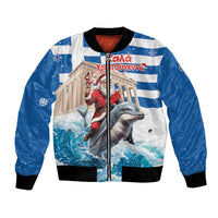 Greece Christmas Bomber Jacket Santa Claus Riding Dolphin - Wonder Print Shop