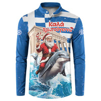 Greece Christmas Button Sweatshirt Santa Claus Riding Dolphin - Wonder Print Shop