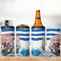 Greece Christmas 4 in 1 Can Cooler Tumbler Santa Claus Riding Dolphin - Wonder Print Shop