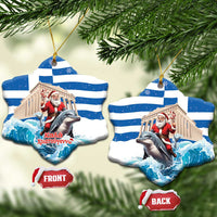 Greece Christmas Ceramic Ornament Santa Claus Riding Dolphin - Wonder Print Shop