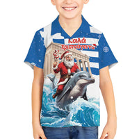 Greece Christmas Family Matching Long Sleeve Bodycon Dress and Hawaiian Shirt Santa Claus Riding Dolphin - Wonder Print Shop