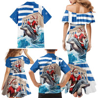 Greece Christmas Family Matching Mermaid Dress and Hawaiian Shirt Santa Claus Riding Dolphin - Wonder Print Shop