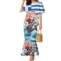 Greece Christmas Family Matching Mermaid Dress and Hawaiian Shirt Santa Claus Riding Dolphin - Wonder Print Shop