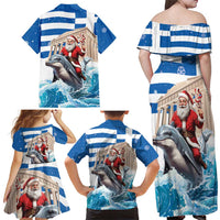 Greece Christmas Family Matching Off Shoulder Maxi Dress and Hawaiian Shirt Santa Claus Riding Dolphin - Wonder Print Shop