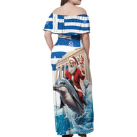 Greece Christmas Family Matching Off Shoulder Maxi Dress and Hawaiian Shirt Santa Claus Riding Dolphin - Wonder Print Shop