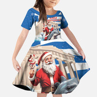 Greece Christmas Family Matching Puletasi and Hawaiian Shirt Santa Claus Riding Dolphin - Wonder Print Shop