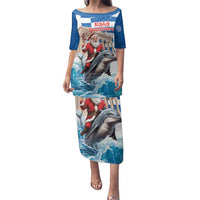 Greece Christmas Family Matching Puletasi and Hawaiian Shirt Santa Claus Riding Dolphin - Wonder Print Shop