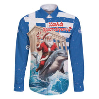Greece Christmas Family Matching Short Sleeve Bodycon Dress and Hawaiian Shirt Santa Claus Riding Dolphin - Wonder Print Shop