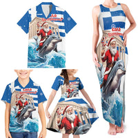 Greece Christmas Family Matching Tank Maxi Dress and Hawaiian Shirt Santa Claus Riding Dolphin - Wonder Print Shop