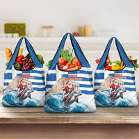 Greece Christmas Grocery Bag Santa Claus Riding Dolphin - Wonder Print Shop