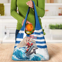 Greece Christmas Grocery Bag Santa Claus Riding Dolphin - Wonder Print Shop