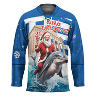 Greece Christmas Hockey Jersey Santa Claus Riding Dolphin - Wonder Print Shop