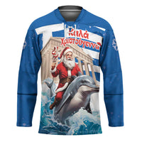 Greece Christmas Hockey Jersey Santa Claus Riding Dolphin - Wonder Print Shop