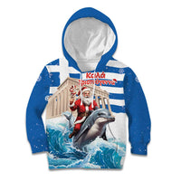 Greece Christmas Kid Hoodie Santa Claus Riding Dolphin - Wonder Print Shop