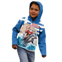 Greece Christmas Kid Hoodie Santa Claus Riding Dolphin - Wonder Print Shop