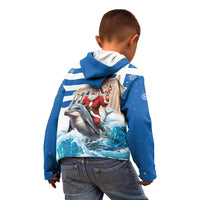 Greece Christmas Kid Hoodie Santa Claus Riding Dolphin - Wonder Print Shop