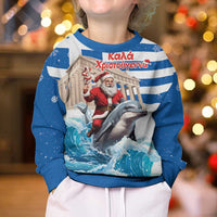 Greece Christmas Kid Ugly Christmas Sweater Santa Claus Riding Dolphin - Wonder Print Shop