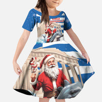 Greece Christmas Kid Short Sleeve Dress Santa Claus Riding Dolphin - Wonder Print Shop