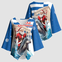 Greece Christmas Kimono Sleeve Blouse Santa Claus Riding Dolphin - Wonder Print Shop