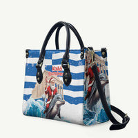 Greece Christmas Leather Bag Santa Claus Riding Dolphin - Wonder Print Shop