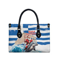 Greece Christmas Leather Bag Santa Claus Riding Dolphin - Wonder Print Shop