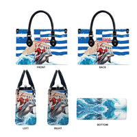 Greece Christmas Leather Bag Santa Claus Riding Dolphin - Wonder Print Shop