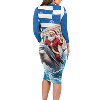 Greece Christmas Long Sleeve Bodycon Dress Santa Claus Riding Dolphin - Wonder Print Shop