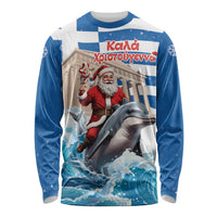 Greece Christmas Long Sleeve Shirt Santa Claus Riding Dolphin - Wonder Print Shop