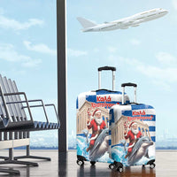 Greece Christmas Luggage Cover Santa Claus Riding Dolphin - Wonder Print Shop