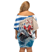 Greece Christmas Off Shoulder Short Dress Santa Claus Riding Dolphin - Wonder Print Shop