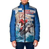 Greece Christmas Padded Jacket Santa Claus Riding Dolphin - Wonder Print Shop