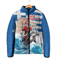 Greece Christmas Padded Jacket Santa Claus Riding Dolphin - Wonder Print Shop