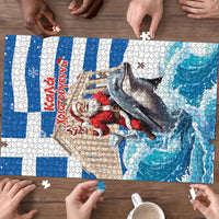 Greece Christmas Puzzle Santa Claus Riding Dolphin - Wonder Print Shop